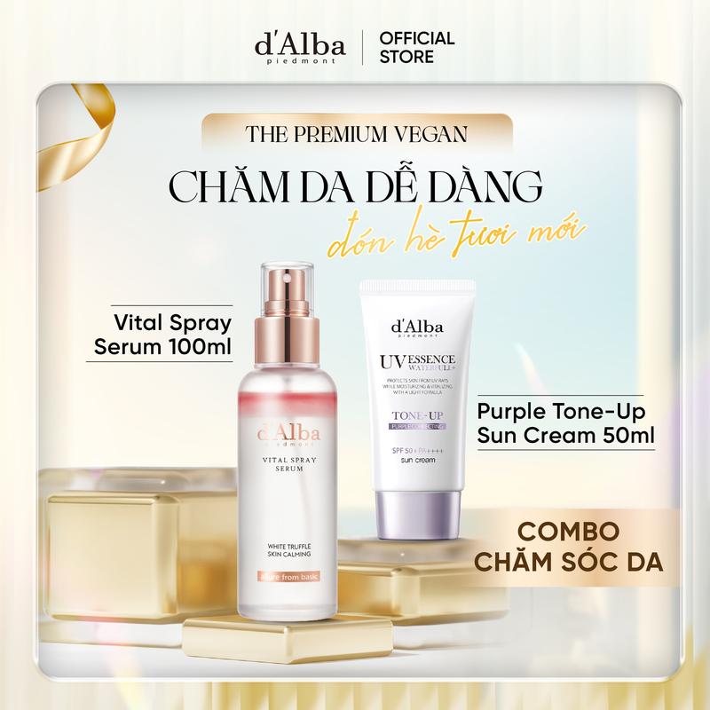 [CB 100ml & 50ml] [COMBO DA DẦU] Combo Serum dạng xịt [Vital Spray] d'Alba White Truffle 100ml & Kem chống nắng [PURPLE] TÍM d'Alba Waterfull Tone-Up Sun Cream 50ml Skincare