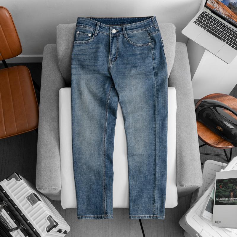 Quần jean dài nam ống đứng nhiều màu vãi cotton co giãn Menswear