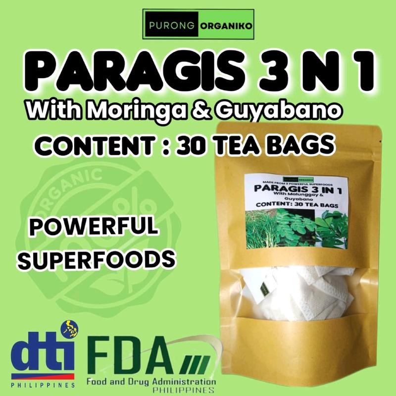PARAGIS 3 in 1 MORINGA AND GUYABANO TEA 30 TEABAGS/ ALL NATURALS ...