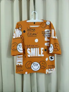 ATASAN wanita lengan 7/8 gambar SMILE kaso perempuan dewasa