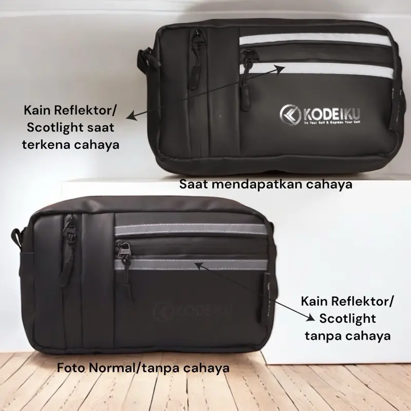 KODEIKU Clutchbag Luca Multifungsi Glow in The Dark Handbag Slingbag Selempang bercahaya Scotlight Reflektor Pria Waterproof Clutches clutch bag Waistbag Hitam cowok tas tangan keren 2