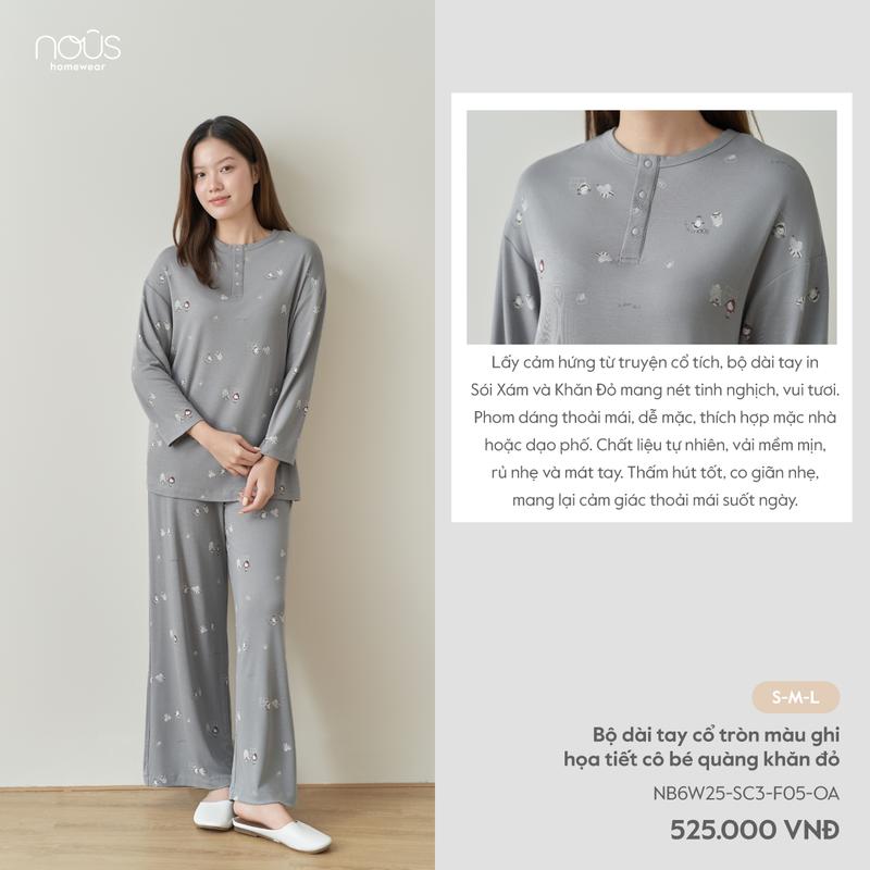   KOL NOUS MOM  Bộ quần áo dài mặc nhà mùa đông in họa tiết chất liệu mềm mại ấm áp BST T10 