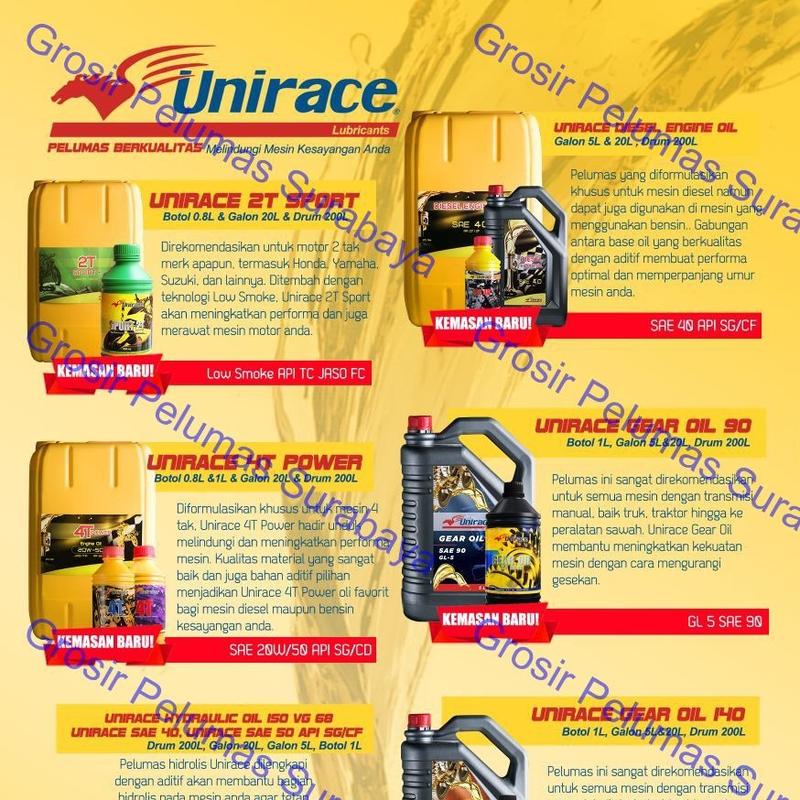 Murah SNI Oli Mesin Motor UNIRACE 4T Power 20W50 20W/50 800ml 800 ML dan 1 Liter 1LTr 1