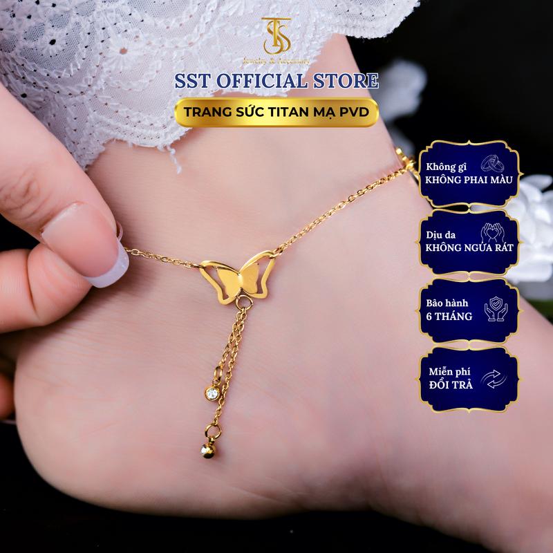Lắc chân Titan cao cấp charm bướm Không đen gỉ LC05