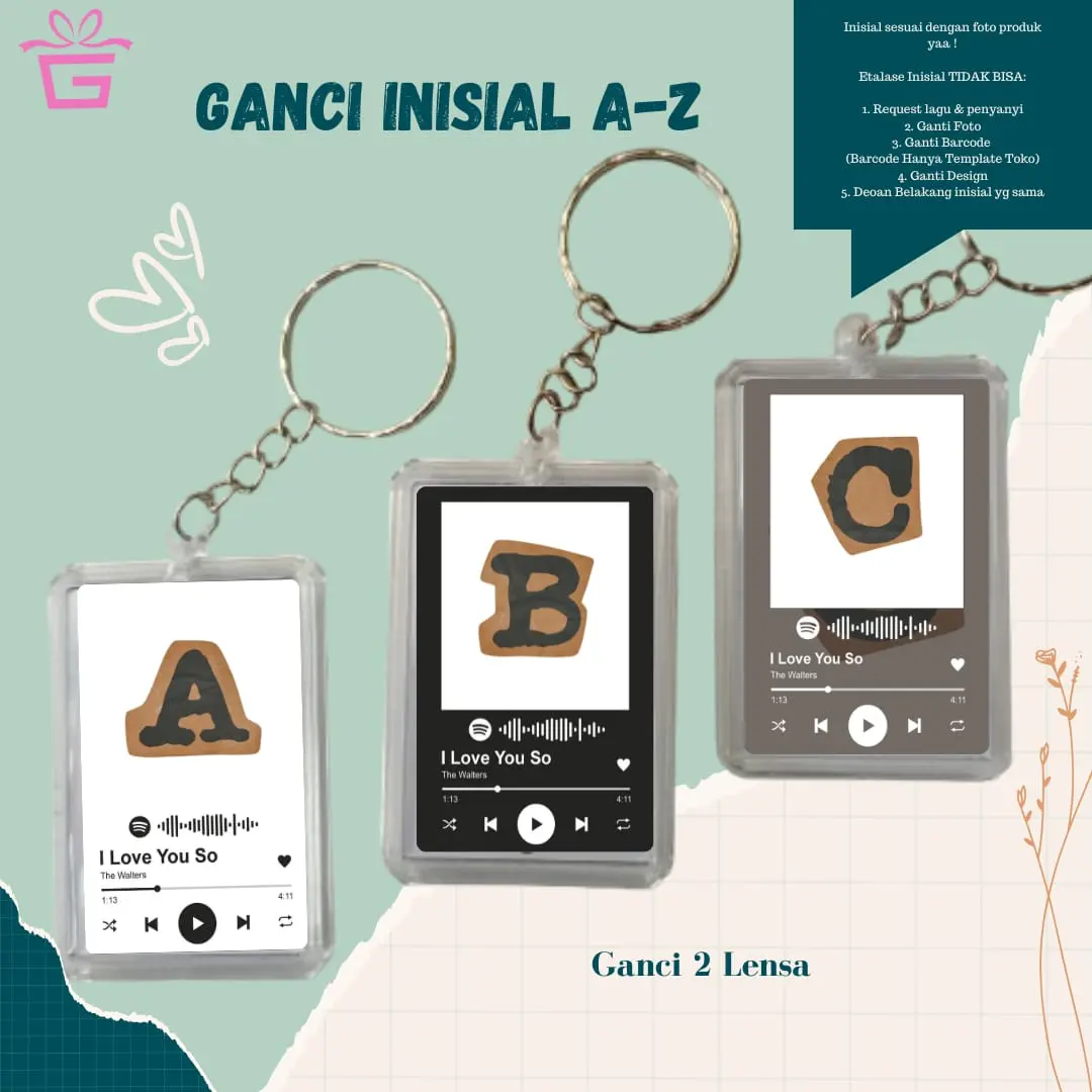 Ganci Gantungan Kunci Spotify A-Z Akrilik 55x40mm Art Cartoon 260gsm Laminasi Glossy - Rantai, Elegan Merah