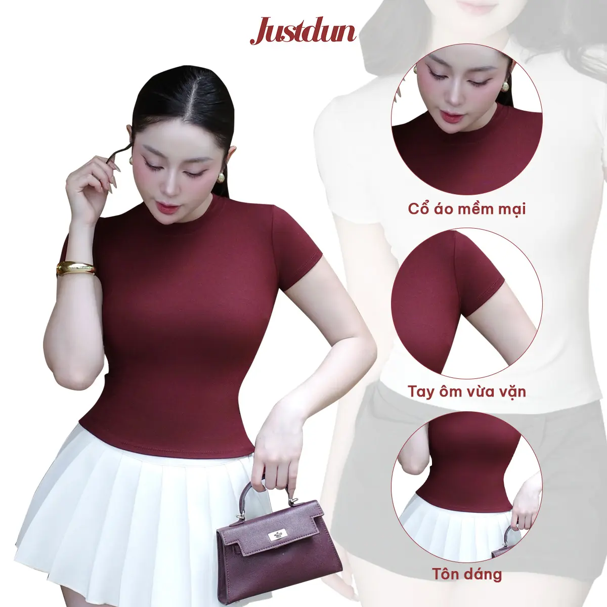 [ 30 MÀU LẠ ] Áo Thun Nữ Ôm Thắt Eo Body JUSTDUN B18 Cổ Tròn Tay Ngắn, Cotton Mịn Co Giãn 4 Chiều, Mềm Mại Thoáng Khí. | BigBuy360 - bigbuy360.vn