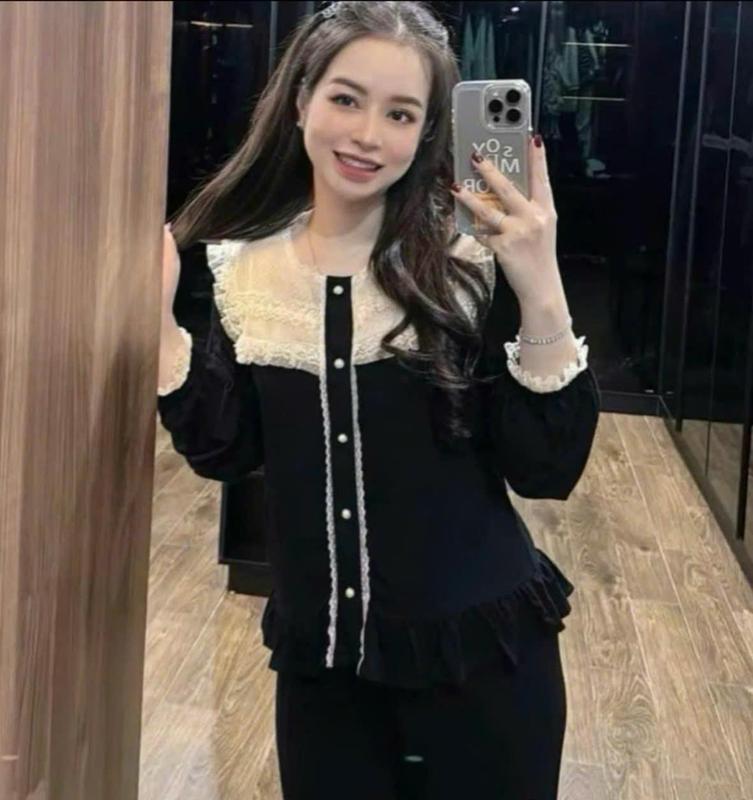  N96- Pijama dài tay thun bèo tiểu thư phối ren cho nữ - Bộ ngủ mặc nhà hàng quảng châu cao cấp cho nữ  women  