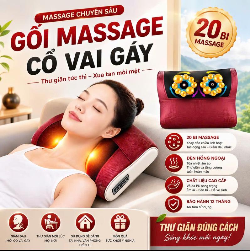 - Gối Massage Cổ Vai Gáy Cao Cấp -GIẢM MỆT MỎI