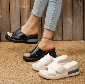Sandal Wedges Wanita  Viral Terbaru Sandal Wedges Rempel Wanita Kekinian Sandal Wanita Wedges Slop Fhashion Terlaris