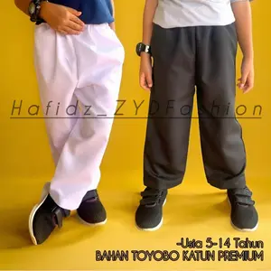 Hafidz_ZYDFashion Celana Ngaji Anak Laki-laki 5-12 Tahun Bahan Toyobo Katun Premium Putih & Hitam Tanpa Saku Perlindungan Kaki - Tangan