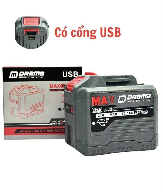 Phụ Kiện Pin 20 Cell Drama 10Ah Mạch 4 Mosfet Có Cổng Cắm USB - Chân Pin Phổ Thông, Có Đèn Led Báo Pin Dùng Cho Máy Khoan Máy Mài Chất Lượng Không Bị Ngắt Tải