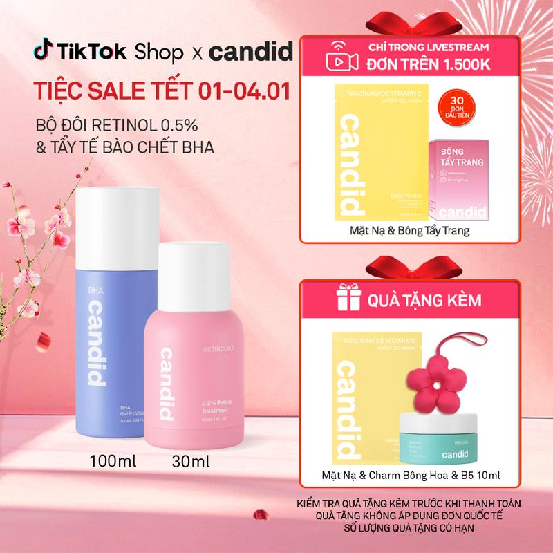  Bộ Đôi Hỗ Trợ Cải Thiện Da Toàn Diện Candid Retinol 0.5% 30ml & Hoạt Chất BHA 100ml 