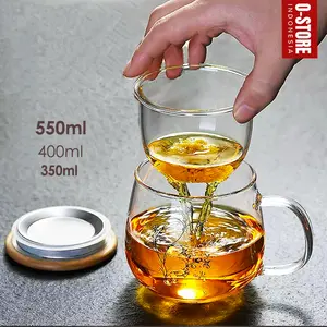 Gelas Infuser Rempah Cangkir Teh Saringan Kaca Gelas Seduh Herbal Mug Aesthetic Hakato