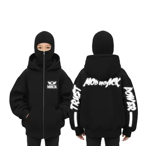 MOBUBACK Sweater Hoodie Ninja Balaclava Anak 7-12 Tahun Reflective Menyala Trust Power Hoodie Jumper Kids Zipper Bahan Tebal 280GSM Terbaru 2026