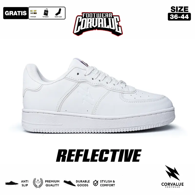 (Bisa Nyala Reflective) SEPATU CORVALUE FOOTWEAR - Sepatu Sneakers Kasual Pria Wanita 015 Hiratsuka triple white Original Casual shoes Putih Snekers Black