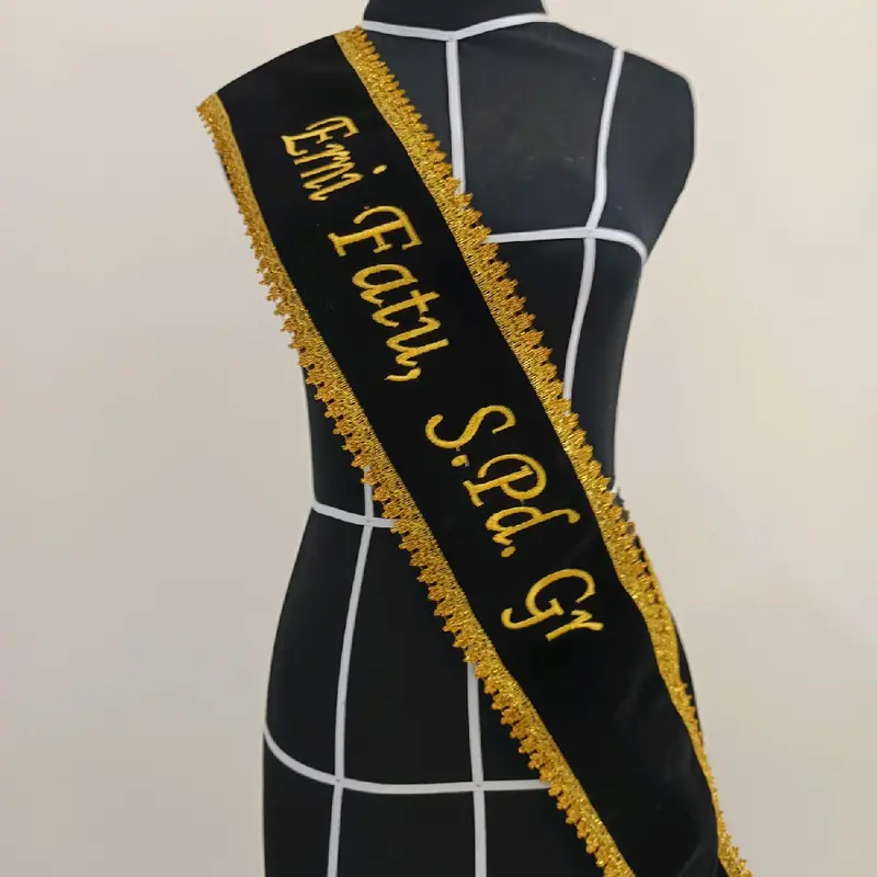 Selempang Bordir RENDA KAIN Beludru Sehari jadi ( free Request Nama) Syal 3