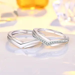Ranier Rebeca Cincin Couple Pasangan Adjustable Hadiah Perempuan jewellery Estetik   Rings Silver Titanium Berlian Permata