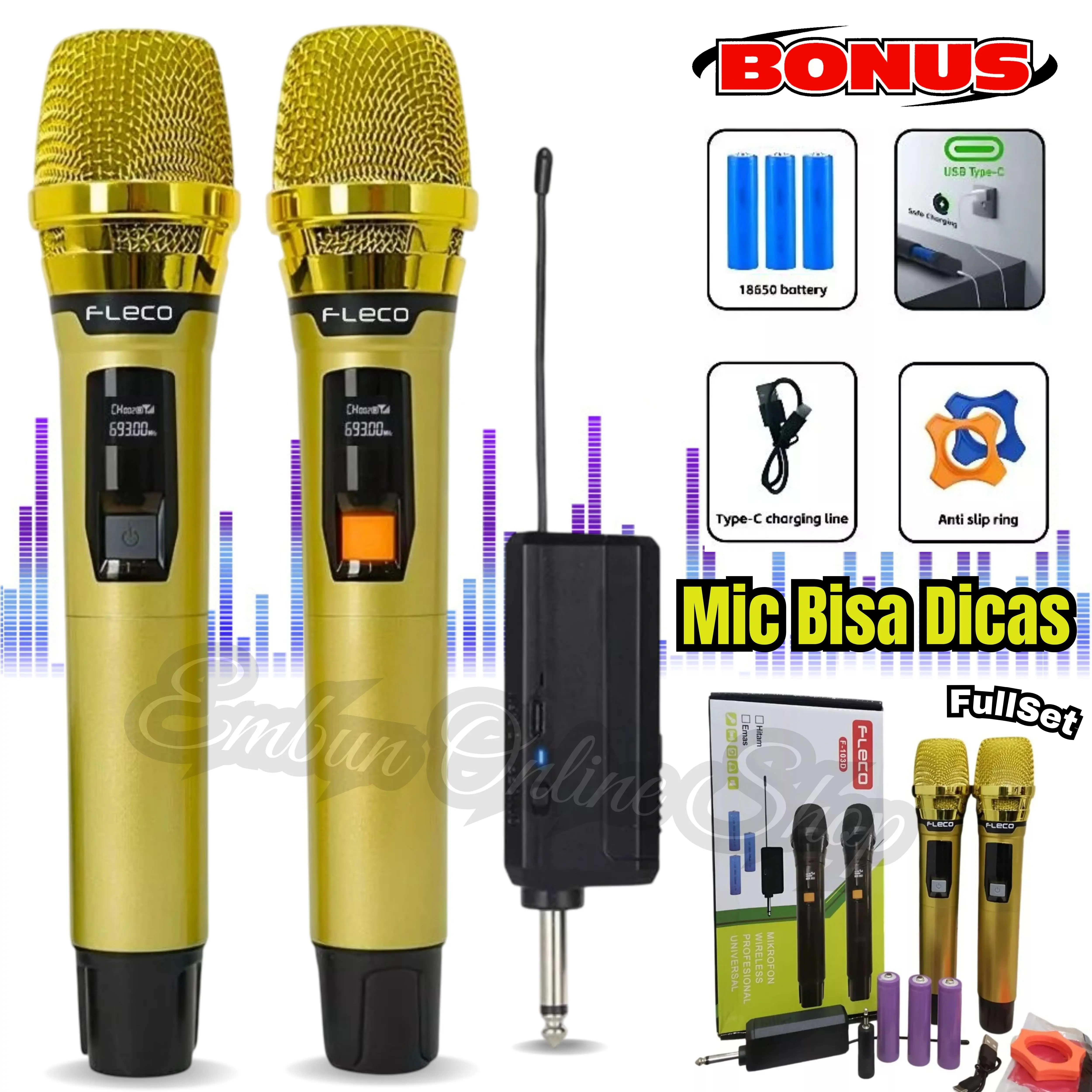 Mic Wireless / Mic Double Wireless Fleco F-103D | Mic Ori / MIC KARAOKE | Microphone Karoke Mik Duet | Microphone Bluetooth Karaoke Tanpa Kabel | Mik Karaoke Suara Jernih