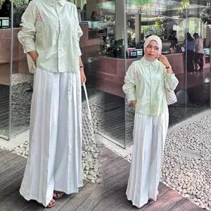 BIGIMO - Celana Pleated Pants - Kulot Palazzo Highwaist Celana Panjang Skena Gombor Wanita - Celana Panjang Viral