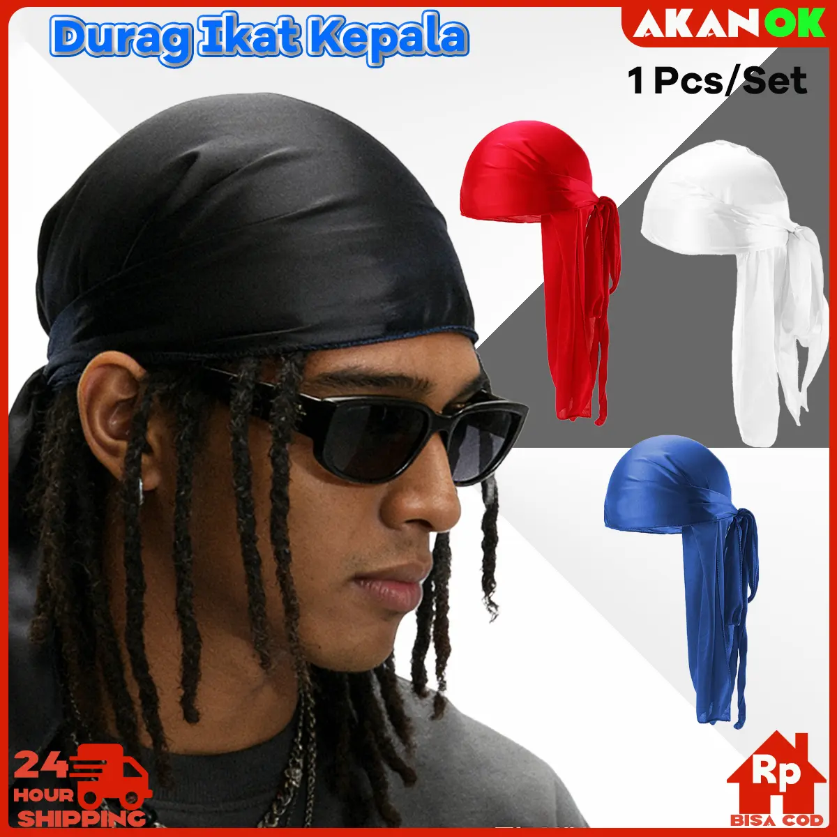 Durag Ikat Kepala / Pirate Hat Unisex Bahan Breathable Cepat Kering – Desain Ekor Panjang untuk Hip Hop & Pelindung Rambut (Waves/Braids), Jahitan Four-Pin Six-Thread, Satu Ukuran untuk Semua