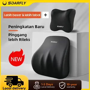【Pengiriman 24 jam】Soarfly Car Bantal Berkendara Mobil Set Penopang Leher dan Pinggang Hitam Bantal Leher Busa Memori Bantal Lumbar pinggang mobil bantalan kepala penyangga pinggang bahan busa memori