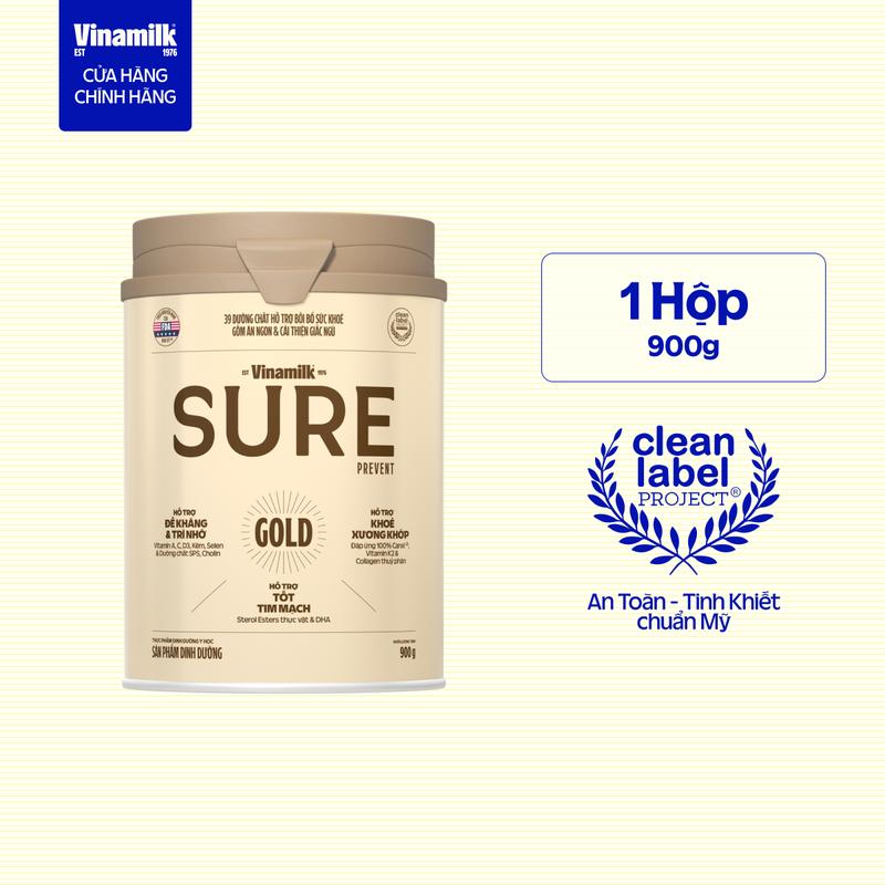 AFF Có thể nhận Bao bì Cũ Mới Sữa bột cho người lớn tuổi Vinamilk Sure Prevent 900g Hộp thiếc