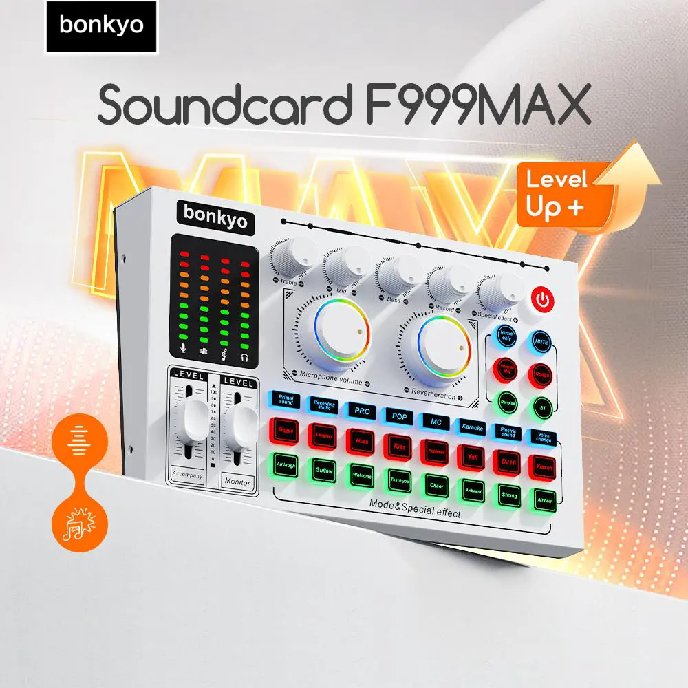 Bonkyo F999MAX Sound Card Bluetooth Live SoundCard F999MAX Soundcard Audio Live Mixer untuk Live streaming Karaoke