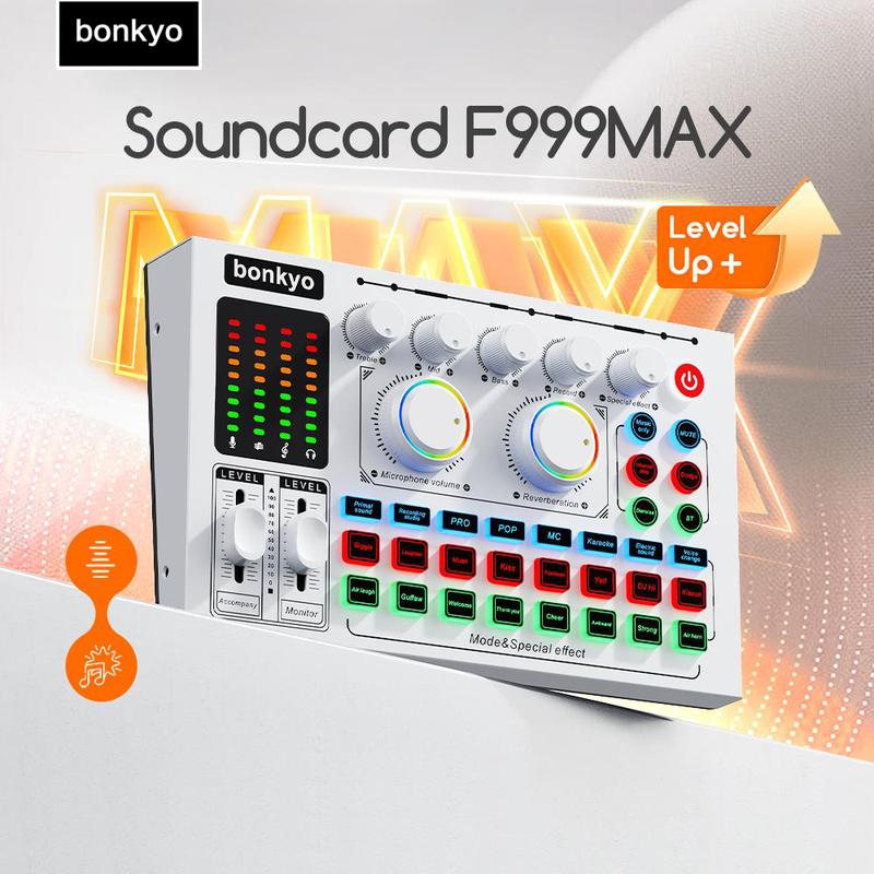 Bonkyo F999MAX Sound Card Bluetooth Live SoundCard F999MAX Soundcard Audio Live Mixer untuk Live streaming Karaoke 0