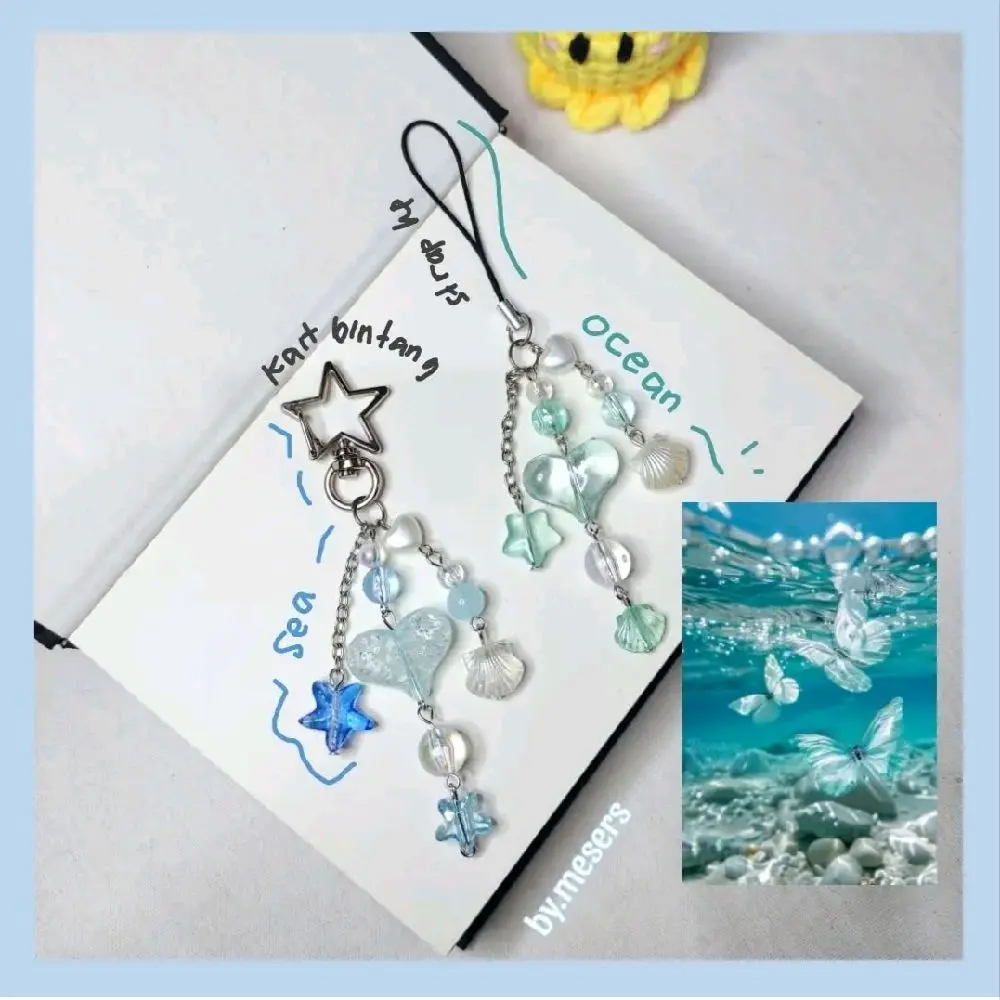 MESERS - Aesthetic Blue Sea Ocean Keychain - Bag Charm - Phone Charm Biru - Gantungan Tas Love