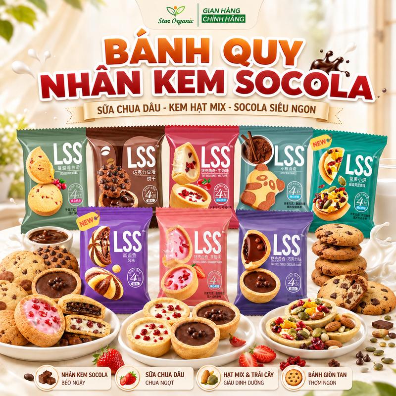 Bánh Quy Socola LSS, Bánh quy bơ phủ socola thơm ngon, bánh cookies socola, bánh quy bơ sữa nhân kem socola chip lss - Ăn vặt Star Organic Food Bánh Quy Sô Cô La Chocolate