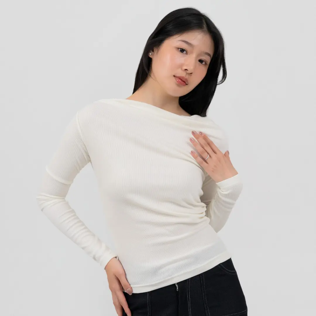 Sarah Top - Atasan Wanita Rib Knit Lengan Panjang Baju Basic Korean Top Long Sleeve Soft Knitwear