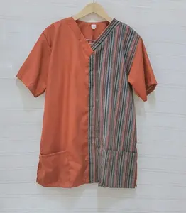 Baju jaga dokter / Baju perawat / Baju KoAs motif lurik kombinasi polos