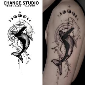 รอยสักชั่วคราว ดีไซน์เข็มทิศปลาวาฬ กันน้ำ ทนต่อการสึกหรอ ติดทนนาน 15 วัน สติ๊กเกอร์รอยสัก