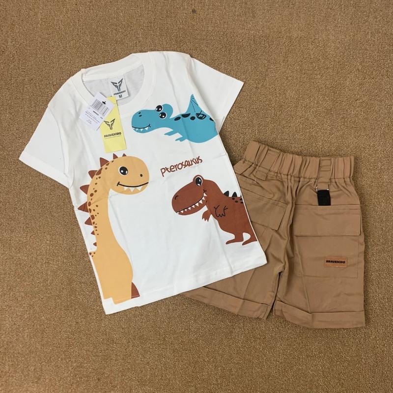 BRAVEKIDS FASHION - DINO CHARACTER SETELAN ANAK COTTON COMBED 24S 1-5 TAHUN 3
