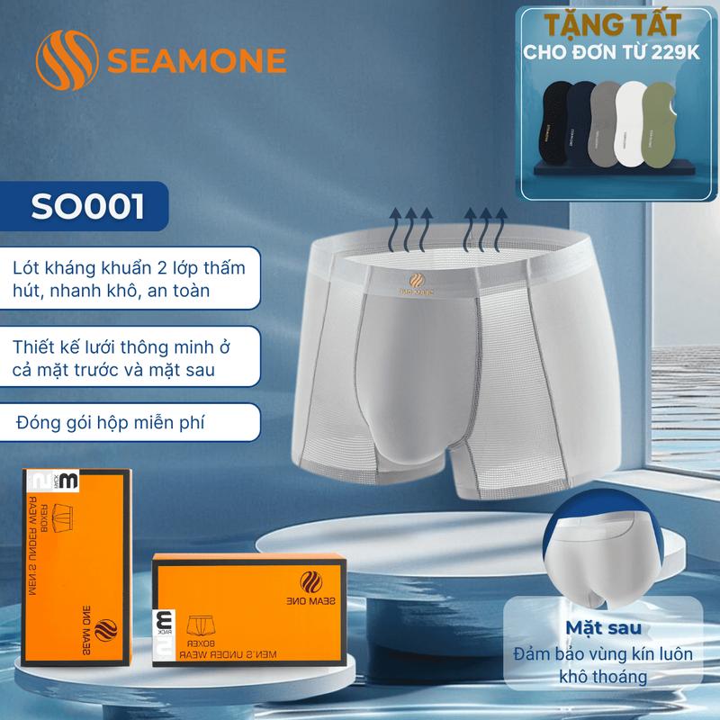  COMBO 5 Quần Lót Nam SeamOne Boxer Đông Trùng Lưới Tản Nhiệt Cao Cấp Co Giãn 4 Chiều Thoáng Khí Lót Kháng Khuẩn Khử Mùi - SO001 