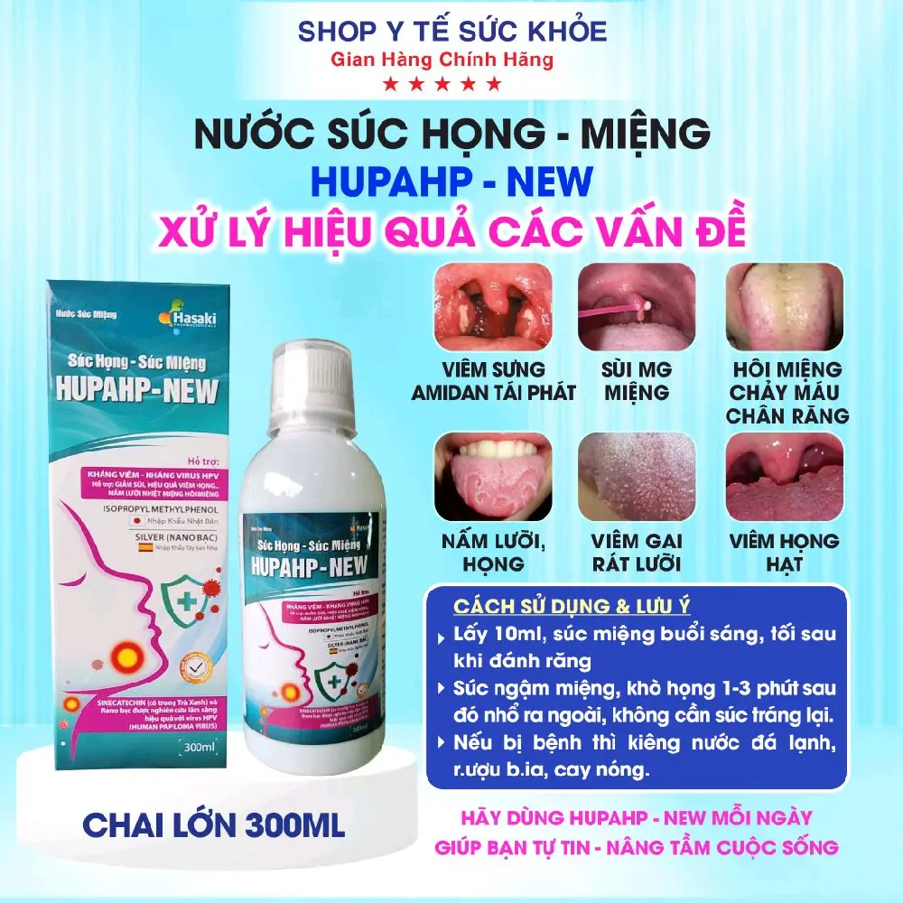 [ CHAI LỚN 300ML Mẫu Mới Tốt Hơn ] Nước Súc Miệng Họng  HUPAHP- NEW 300ml  THAY THẾ HUPAVIA 250ml . HUPAHP- NEW Với Công Thức Cải Tiến Chiết Xuất Cúc La Mã ,Trà Xanh, Trầu Không, NaNo B.ạc,  Hỗ Trợ Làm Sạch Khoang Miệng.