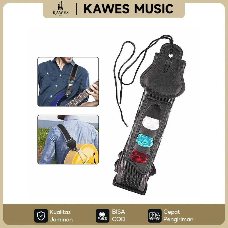 KAWES Strap Gitar dengan 3 Slot Picks Tali Super Lembut untuk Gitar Akustik Elektrik Bass
