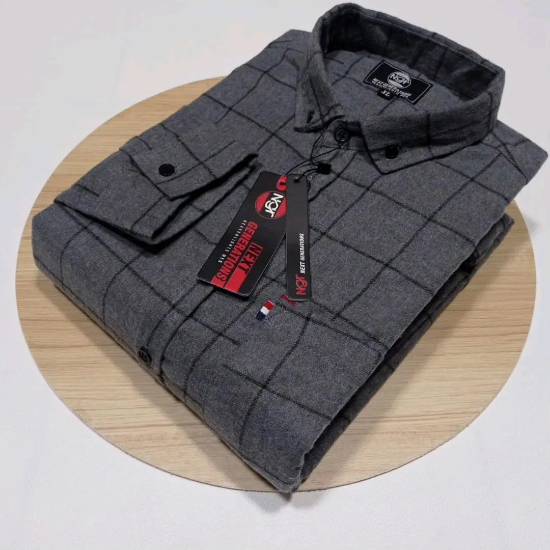 PROMOO!! Kemeja Flanel Lengan Panjang Pria Wanita Motif Abu Garis Hitam Katun Santai Crew Neck Slim-fitting V-Neck  Kotak Distro Baju Unisex Cowok Casual