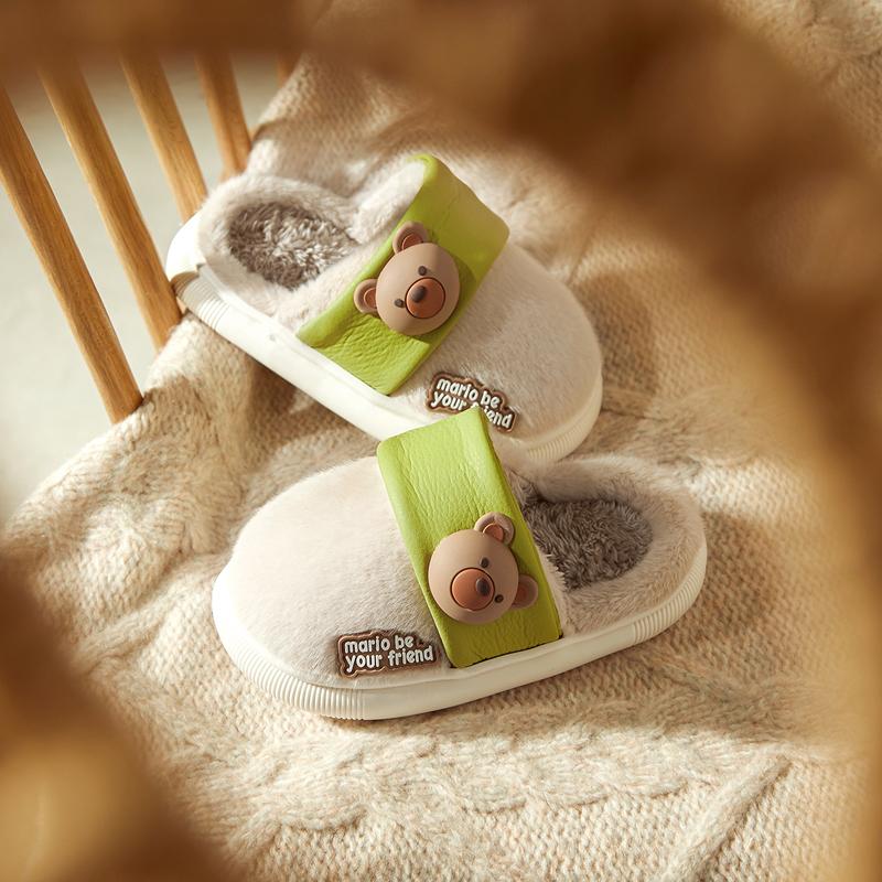 Cheerful Mario Baby Bear cotton slippers for children Winter boys and girls cute fluffy autumn and winter home non-slip slippers for children 7