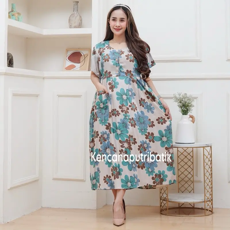 paket 3pcs daster CACA motif mekar ld 115-120 pb 120 busui resleting Dress Rayon Wanita [mecca dress]
