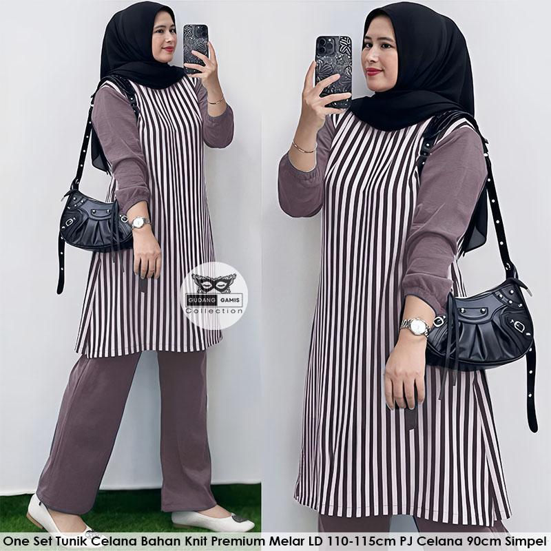 Setelan Tunik Kekinian Raisa Set Bahan KNIT PREMIUM LD 110-120cm PJ Celana 90cm One Set Viral Terbaru 2025