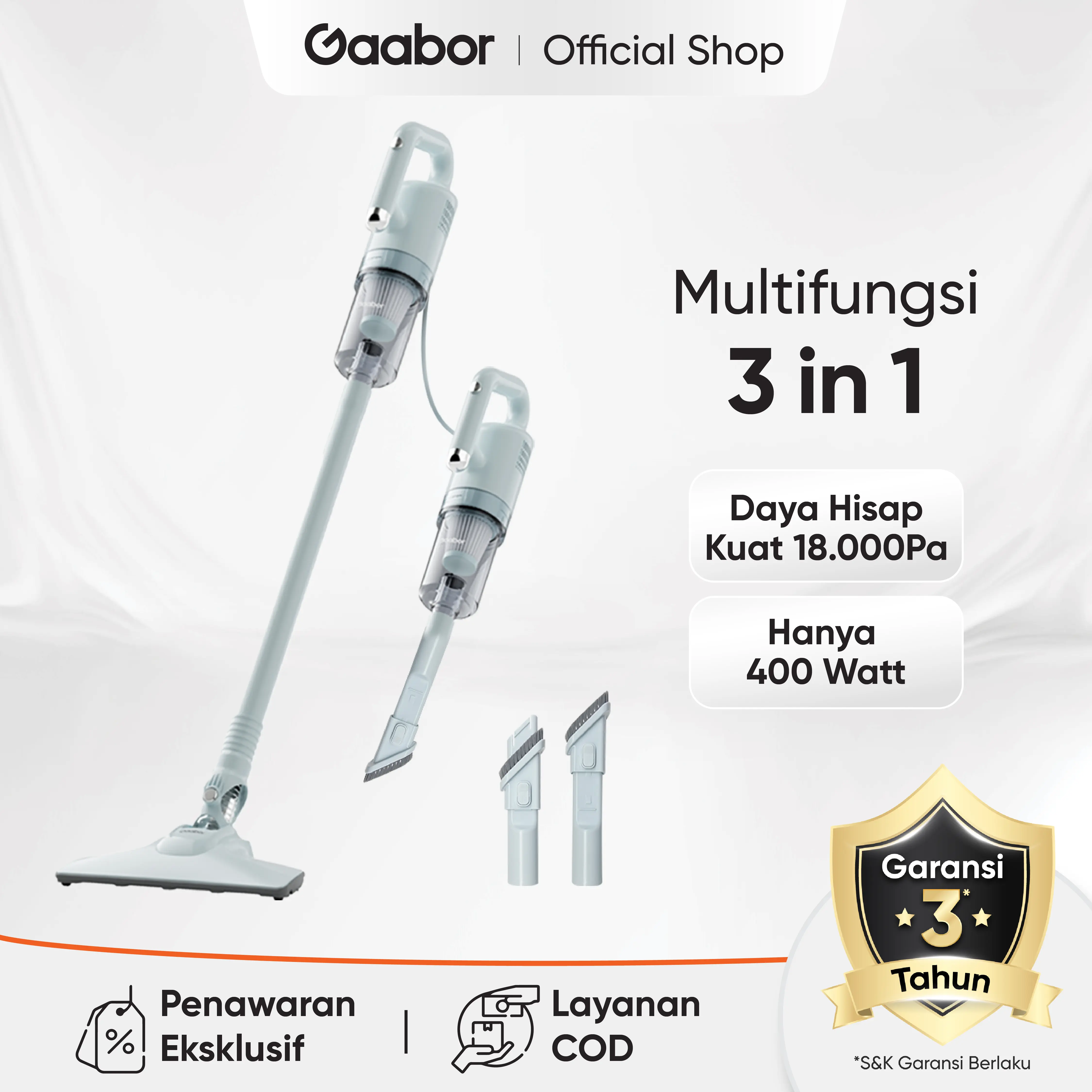 [New] Gaabor Cleva Vacuum Cleaner 3in1 Penyedot Debu 18000Pa low watt 400W multifungsi HEPA Filter Kabel Panjang 4.5M