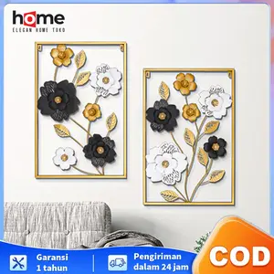 E.Home Hiasan Dinding Aesthetic Hiasan Dinding Bunga Kreatif Modern Latar Belakang Dinding Frame Metal Gold Daun