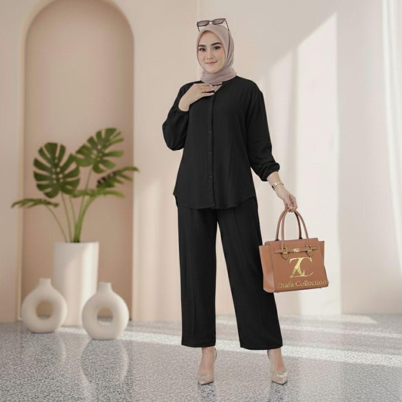 PROMO LIVE 3 SETELAN WANITA ONESET KEKINIAN CRINCLE ATASAN DAN BAWAHAN PANJANG PILIH WARNA UKURAN