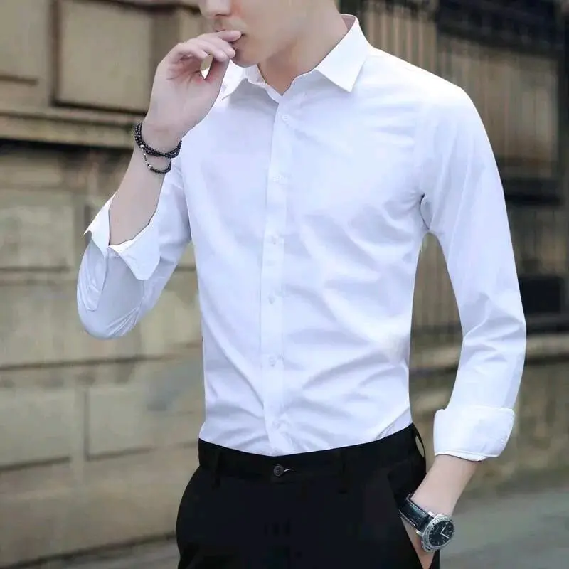 Baju Kemeja Putih Polos Pria Dewasa Slimfit Kemeja Kantor Formal Polos Hitam Bahan Basic Katun Lengan Panjang