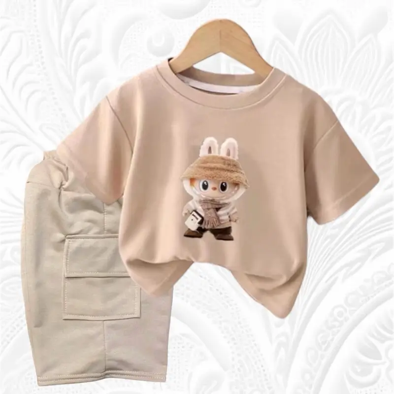 Setelan Anak Celana Pendek Labubu Viral 3-10 Tahun - Fashion 0