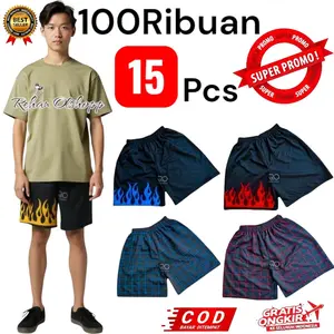 PAKET USAHA 100RB DAPAT 15 CELANA BOXER Motif Kotak & Api Putih Biru Merah Pria wanita Santai Nyaman Tartan Hitam Melar Shorts Dewasa Panjang Pendek Distro Remaja Hijau