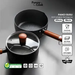 [YOURIDEALHOME] 20CM Funnycook Panci Susu Mie Warna Hitam Anti Lengket 2 ukuran 20cm Dengan Gagang Kayu Anti Panas Kitchenware Bisa Untuk Menggoreng dan Merebus