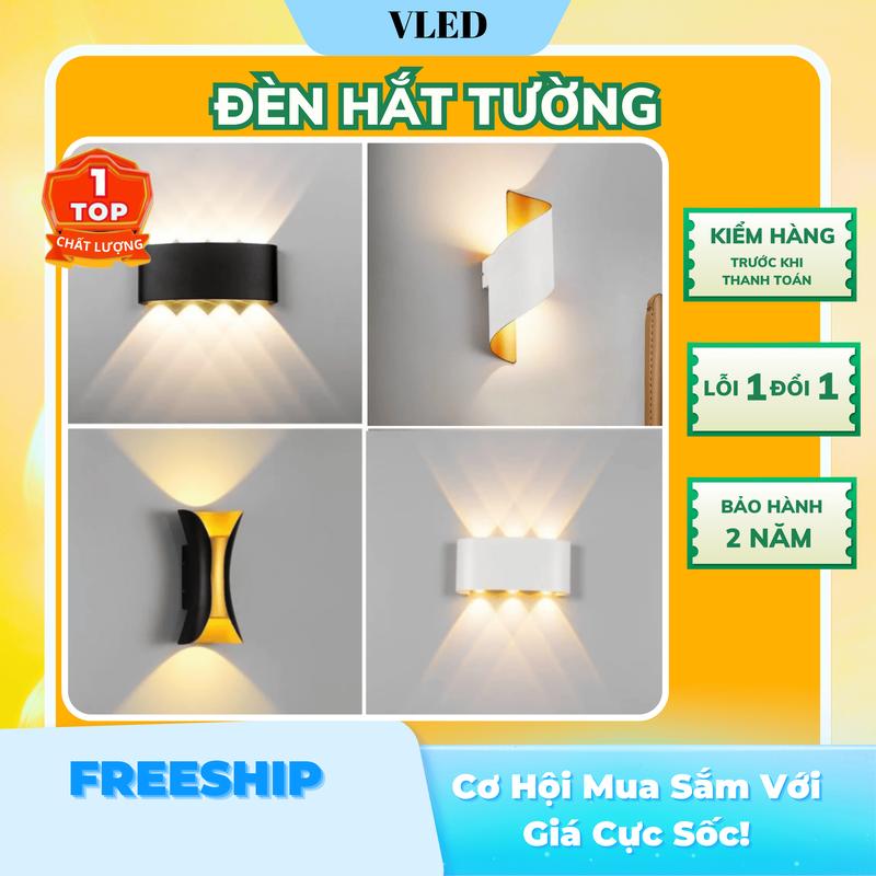 VLED Đèn LED Hắt Tia Ốp Tường 2 Đầu Hắt 6 Tia 6W & 8 Tia 8W Ánh Sáng Vàng 3000K Bảo Hành 2 Năm