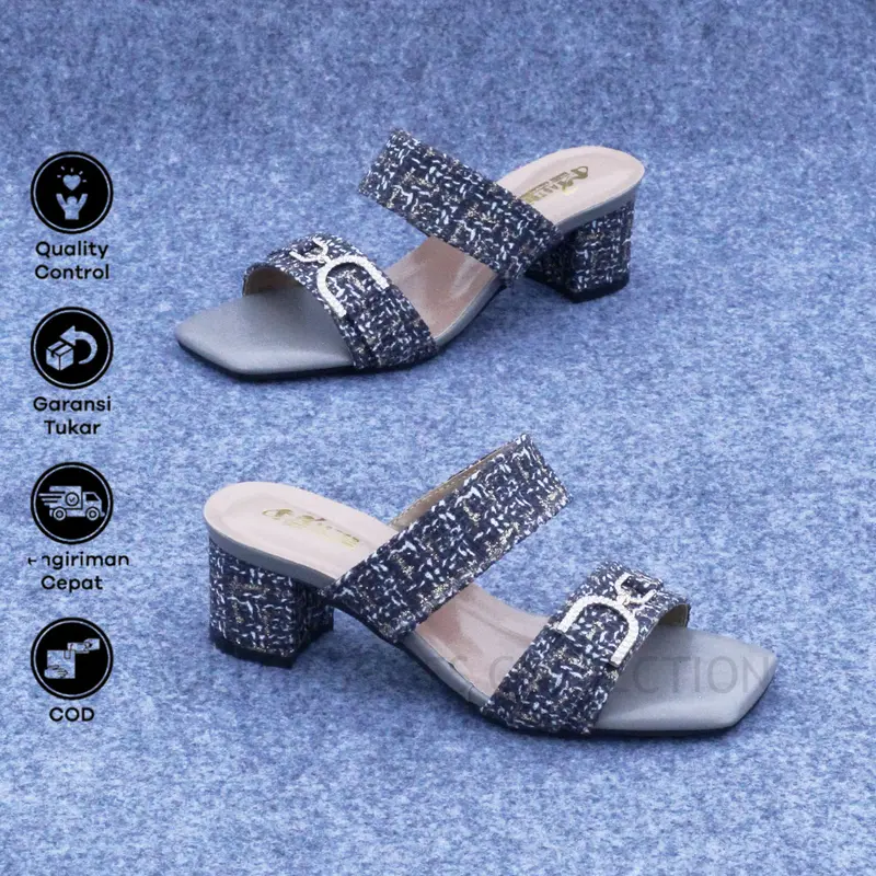 Sultan Shoes | Sendal Hak Tahu 5 cm Wanita Flat Slop Tali Kokop Kekinian Aksesoris Gesper Rantai D | Sandal High Heel 5cm CasuaL 2